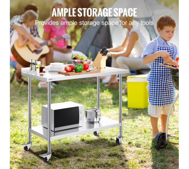 Nerūdijančio plieno darbo stalas su ratukais3