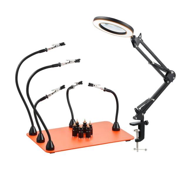 Magnetinė litavimo stotis su LED lempa ir 5 rankomis0