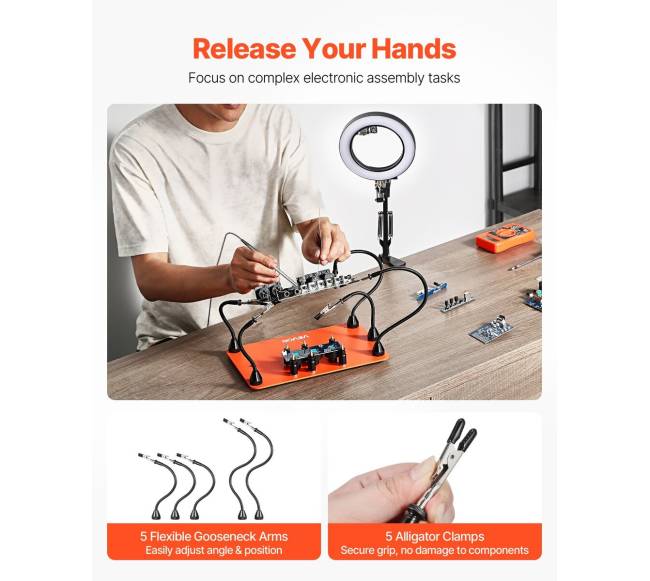 Magnetinė litavimo stotis su LED lempa ir 5 rankomis3