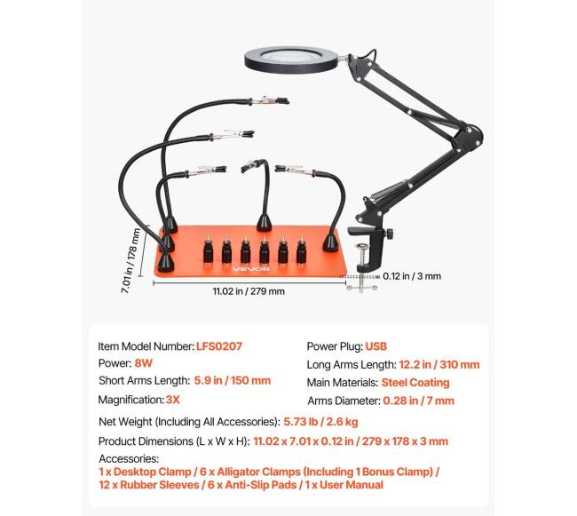 Magnetinė litavimo stotis su LED lempa ir 5 rankomis6