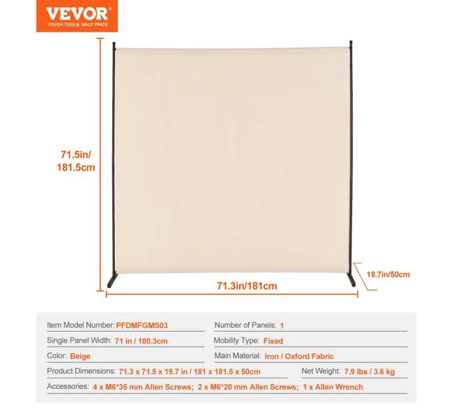 Vienos panelės pertvara iš audinio6