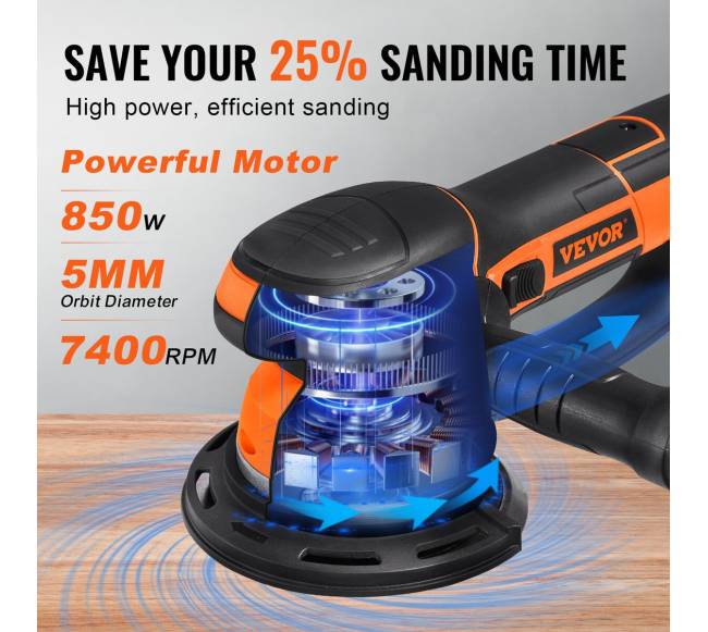 Ekscentrinis šlifuoklis 15 cm su 10 šlifavimo diskų3