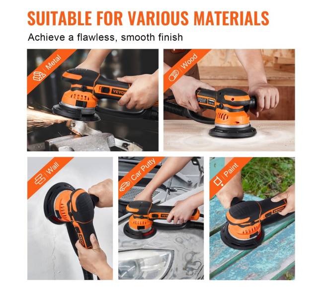 Ekscentrinis šlifuoklis 15 cm su 10 šlifavimo diskų5