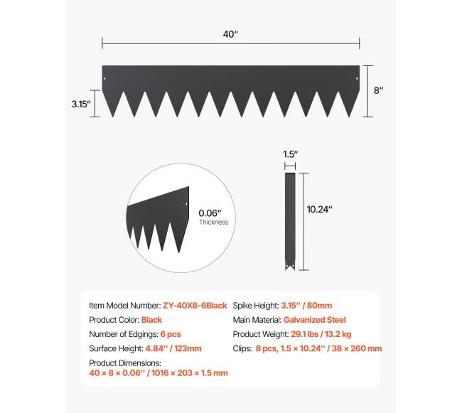 Plieninė kraštų tvora juoda 6 vnt. 1016 x 203 mm6
