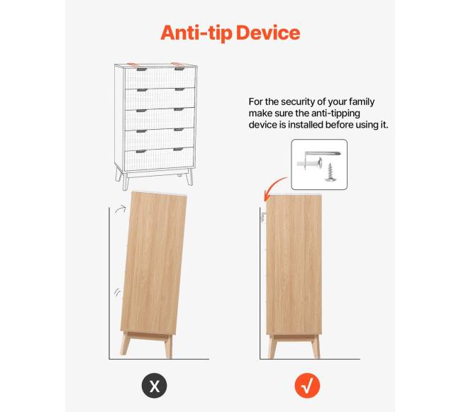 5 stalčių medinė komoda su priešaplampimu6