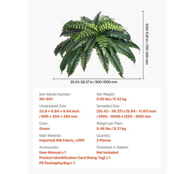 2 vnt. dirbtinių Bostono paparčių 35 šakos6