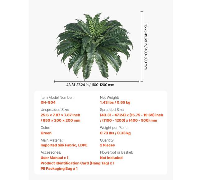 Dirbtinės Bostono papartys su 50 šakų rinkinys6