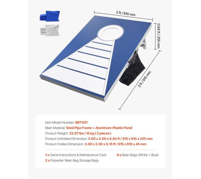 3x2 pėdų cornhole rinkinys su 8 maišeliais6