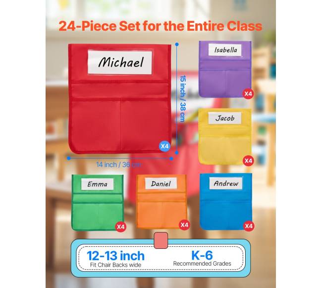 Spalvotos klasės kėdžių kišenės 24 vnt.1