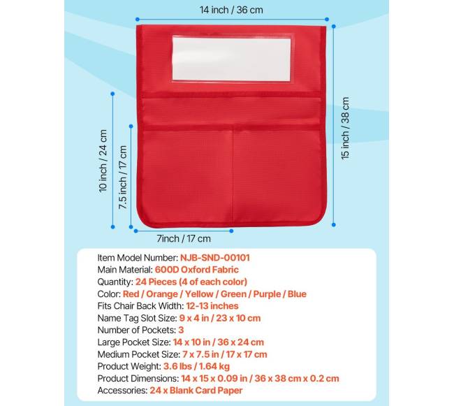 Spalvotos klasės kėdžių kišenės 24 vnt.6