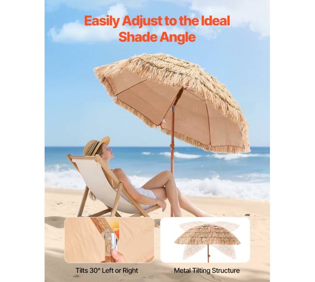 Tropinis šiaudinis skėtis sode ar paplūdimyje3