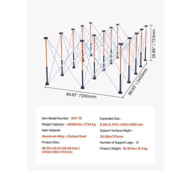 Sulankstomas darbo stalas 2455 x 1260 mm, 2724 kg6