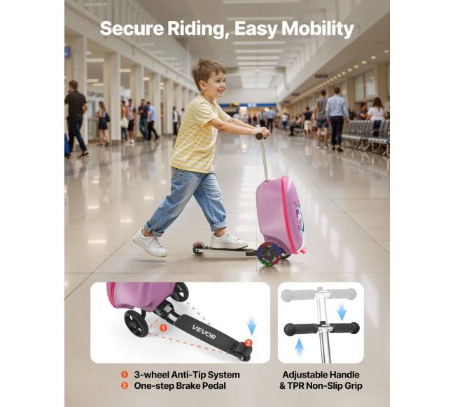 Vaikiškas paspirtukas-lagaminas su šviečiančiais ratais2