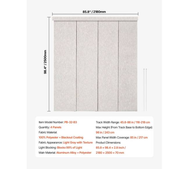 Pilkais paneliniomis žaliuzėmis 116-218 cm.6