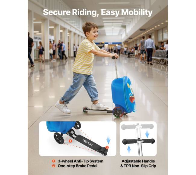 Vaikiškas paspirtukas su lagaminu ir šviečiančiais ratais2