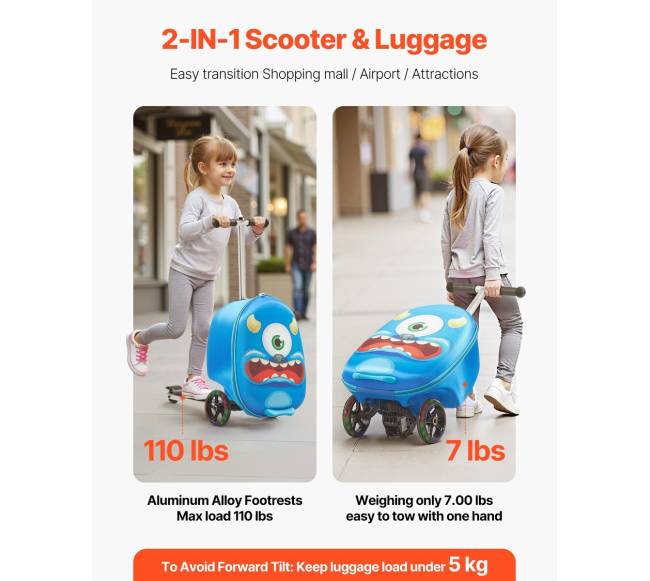 Vaikiškas paspirtukas su lagaminu ir šviečiančiais ratais3