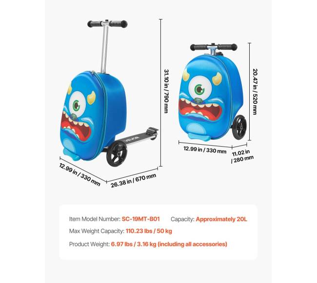 Vaikiškas paspirtukas su lagaminu ir šviečiančiais ratais6