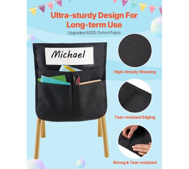 Klasės kėdžių kišenės 24 vnt. su vardine etikete juodos3