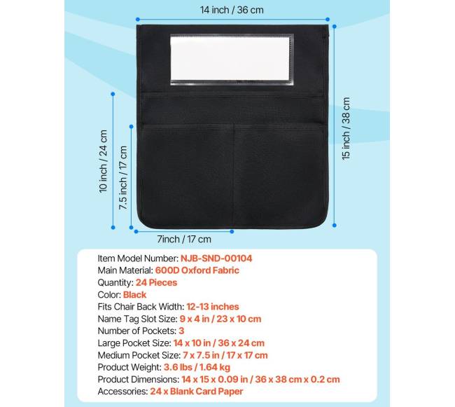 Klasės kėdžių kišenės 24 vnt. su vardine etikete juodos6