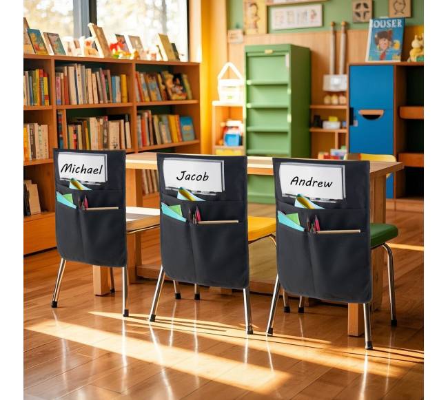 Klasės kėdžių kišenės 24 vnt. su vardine etikete juodos7