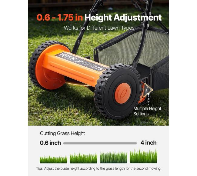 14" rankinis vejapjovė su 5 ašmenimis ir reguliuojamu aukščiu3