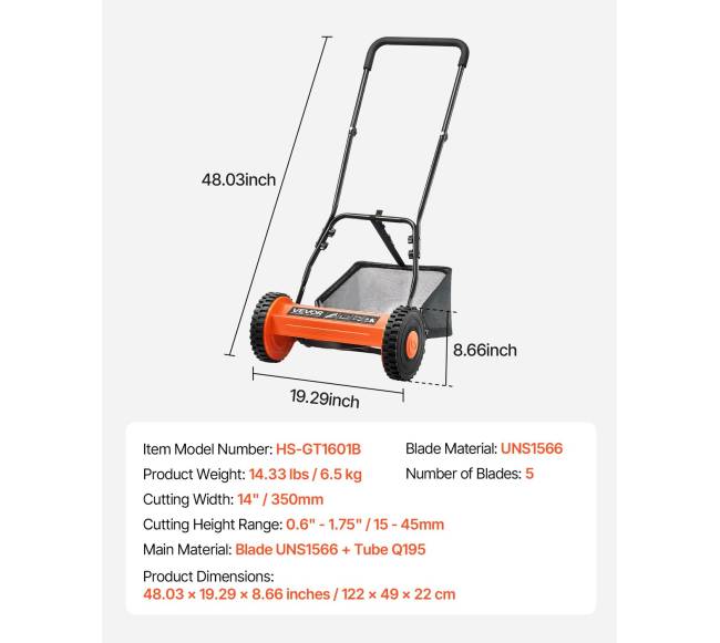 14" rankinis vejapjovė su 5 ašmenimis ir reguliuojamu aukščiu6