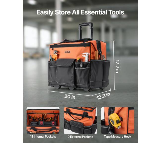 Riedantis įrankių krepšys su 27 kišenėmis1