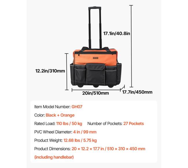 Riedantis įrankių krepšys su 27 kišenėmis6