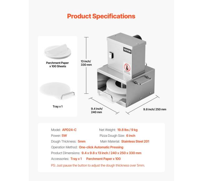 Elektrinė 15 cm picos tešlos presas6