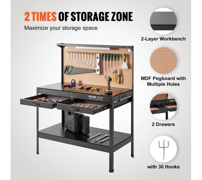 Daugiafunkcinis darbastalis su lentyna ir elektros lizdais5