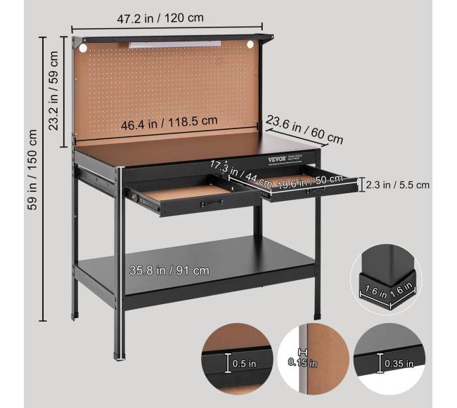 Daugiafunkcinis darbastalis su lentyna ir elektros lizdais6