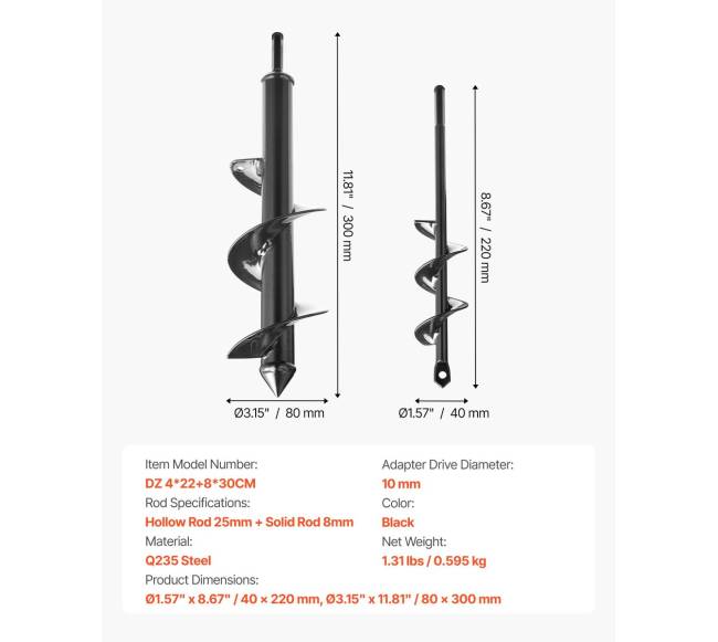2 vnt. grąžtai 30 cm ir 22 cm6