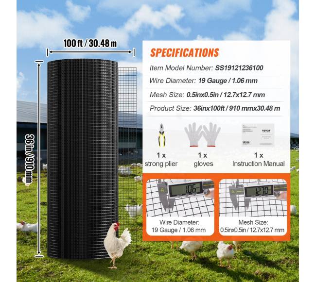 Tinklinė tvora vištidėms, 91x3048 cm6