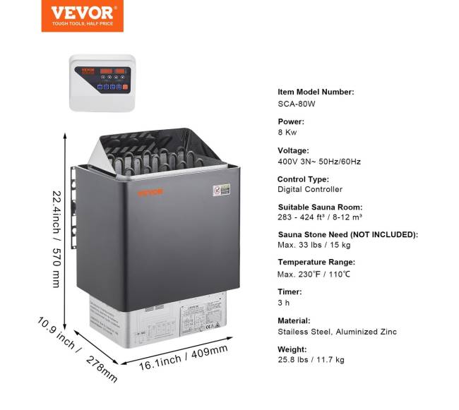 8 kW elektrinė pirties krosnis 8-12 m³6