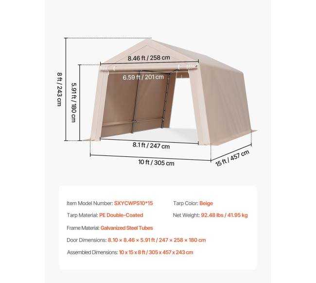 Lauko sandėliavimo palapinė 305x458 cm su dviem durimis6