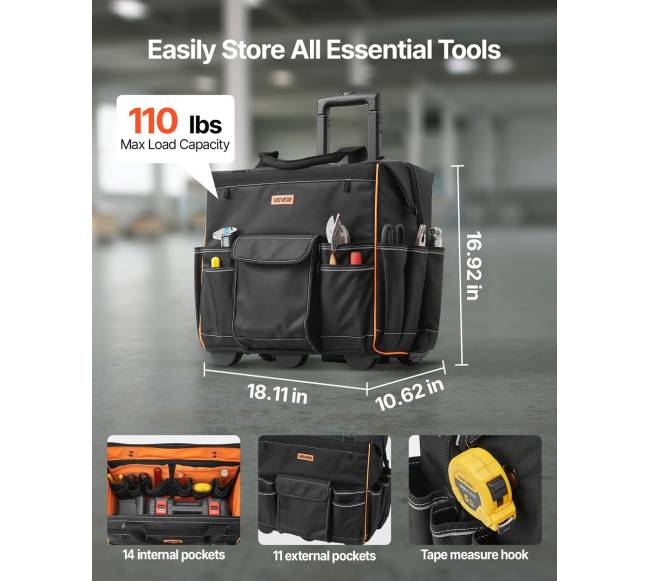 Riedantis įrankių krepšys 25 kišenės1