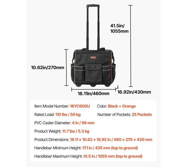 Riedantis įrankių krepšys 25 kišenės6