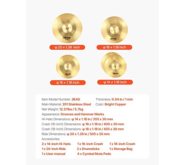 Būgnų lėkščių komplektas 4 vnt. 14-20 cm6