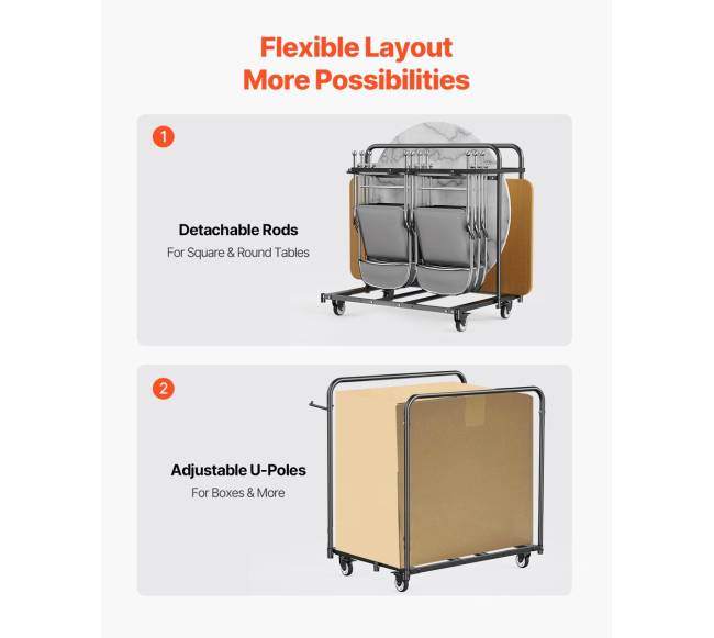 Sudedamos kėdžių vežimėlis 5 stalams ir 14 kėdžių2