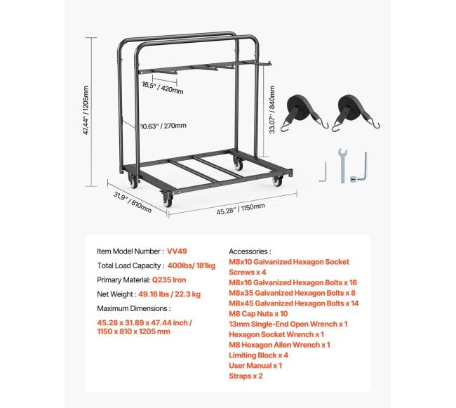 Sudedamos kėdžių vežimėlis 5 stalams ir 14 kėdžių6
