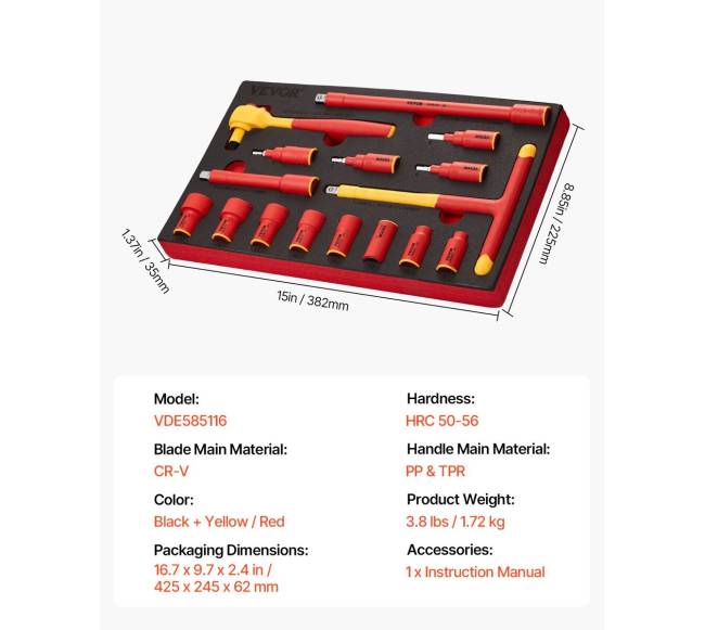 Izoliuotų galvučių rinkinys su T-formos rankena6