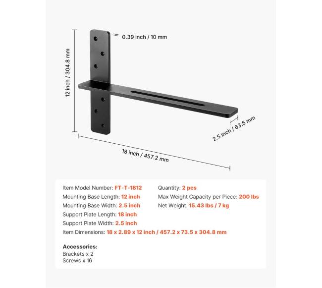 2 vnt. 45,7 cm plaukiojančios lentynų laikikliai6