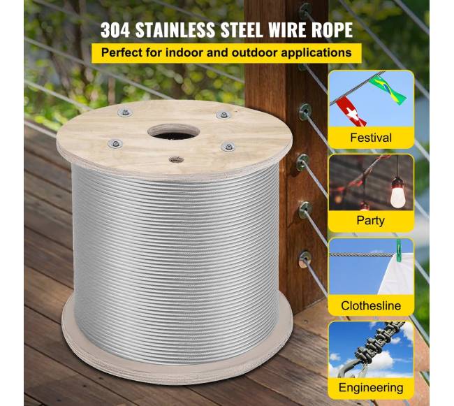 6.4 mm nerūdijančiojo plieno trosas 61 m 7x191