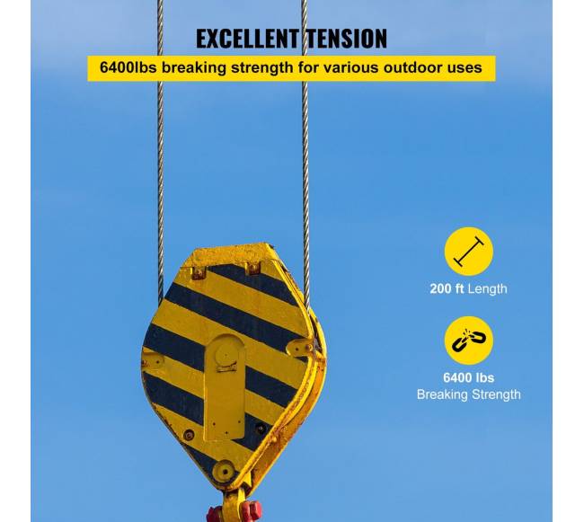 6.4 mm nerūdijančiojo plieno trosas 61 m 7x192