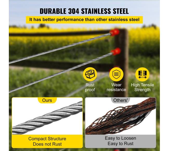 6.4 mm nerūdijančiojo plieno trosas 61 m 7x194