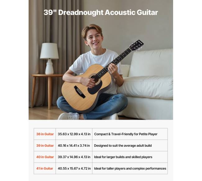 Dreadnought akustinė gitara 99 cm pradedančiųjų rinkinys2