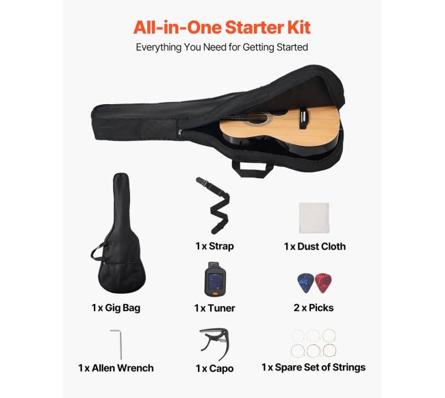 Dreadnought akustinė gitara 99 cm pradedančiųjų rinkinys5