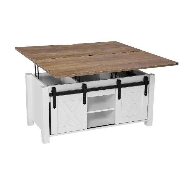 Kaimiško stiliaus kavos staliukas su pakeliamu stalviršiu0