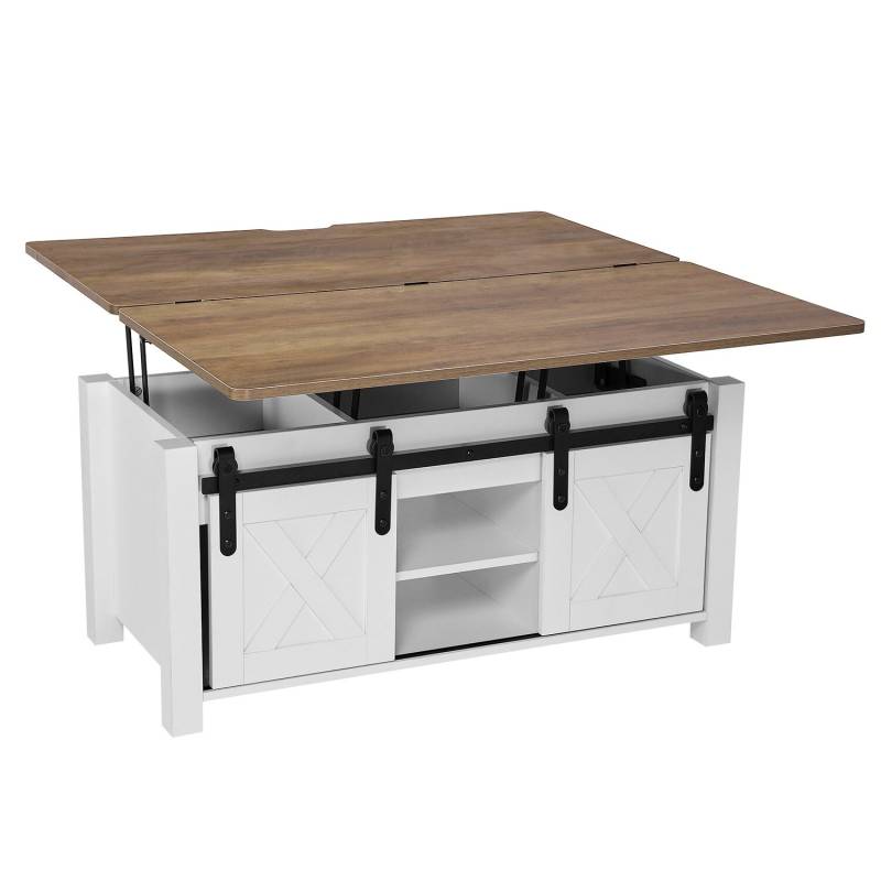 Kaimiško stiliaus kavos staliukas su pakeliamu stalviršiu0