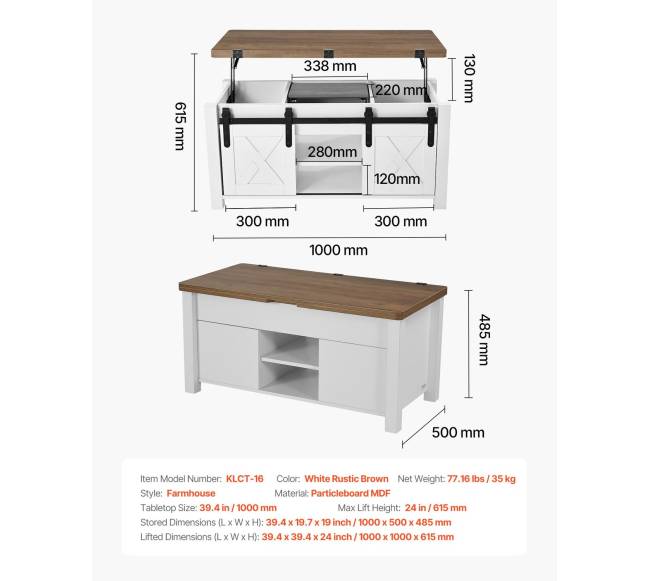 Kaimiško stiliaus kavos staliukas su pakeliamu stalviršiu6